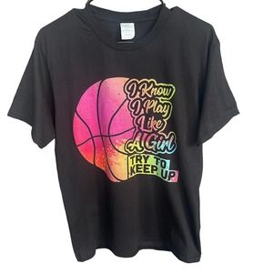 Basketball Novelty Shirt Womens Medium Black Funny Short Sleeve Cotton
